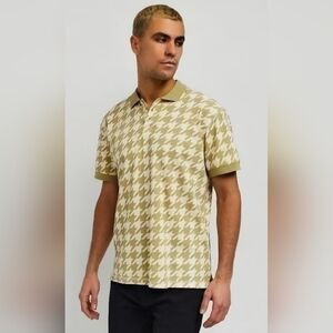 Reason Brand Olive Houndstooth Men's Polo Shirt Size Medium NWT BY-3275